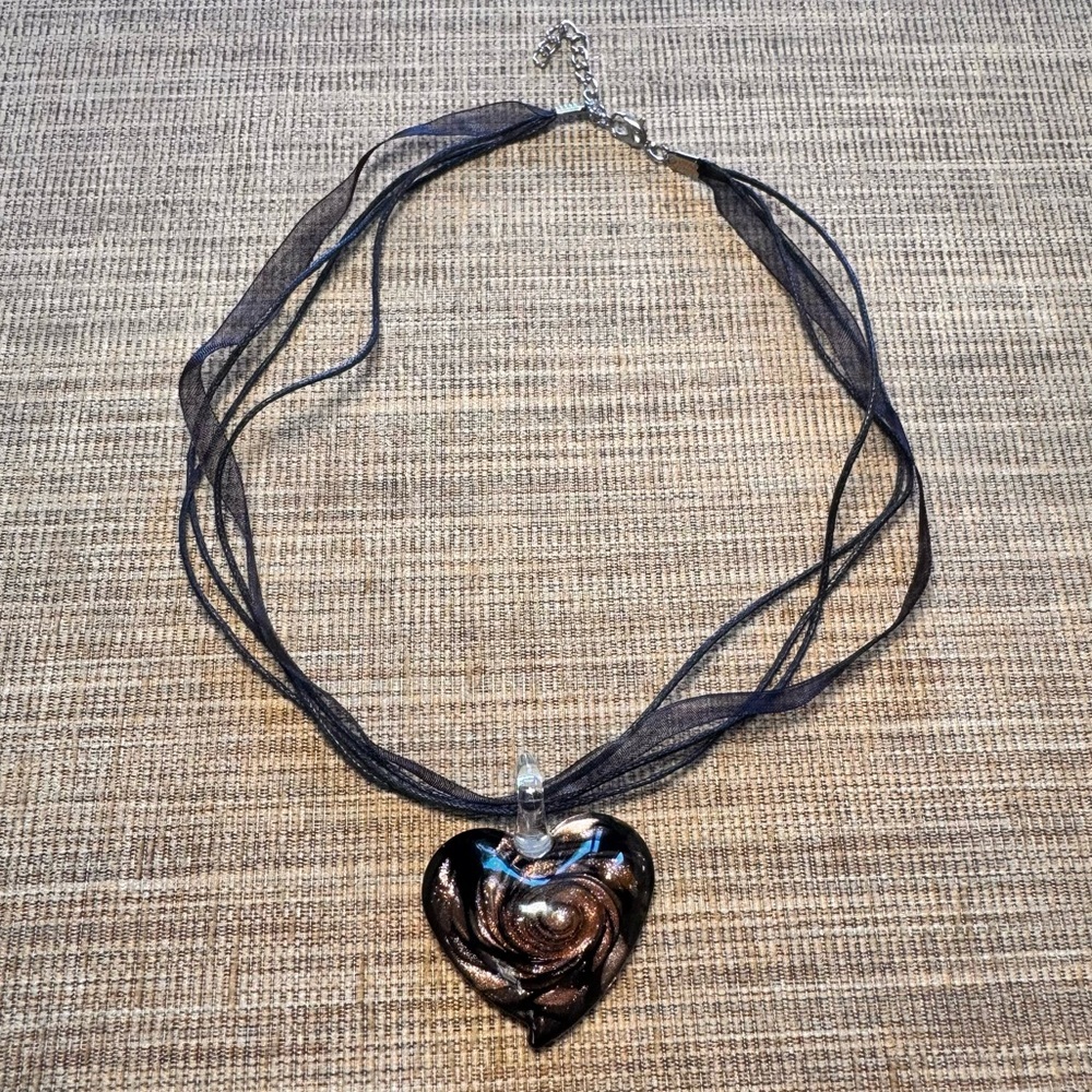 Chunky Black Resin Swirl Heart Pendant Necklace
